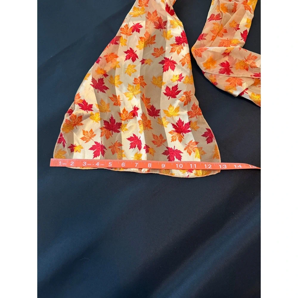 Autumn Maple Leaf Print Oblong Scarf Orange Red Yellow Silk Feel Fall Accessory